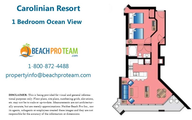 Carolinian Beach Resort Raleigh Floor Plan - 1 Bedroom Ocean View